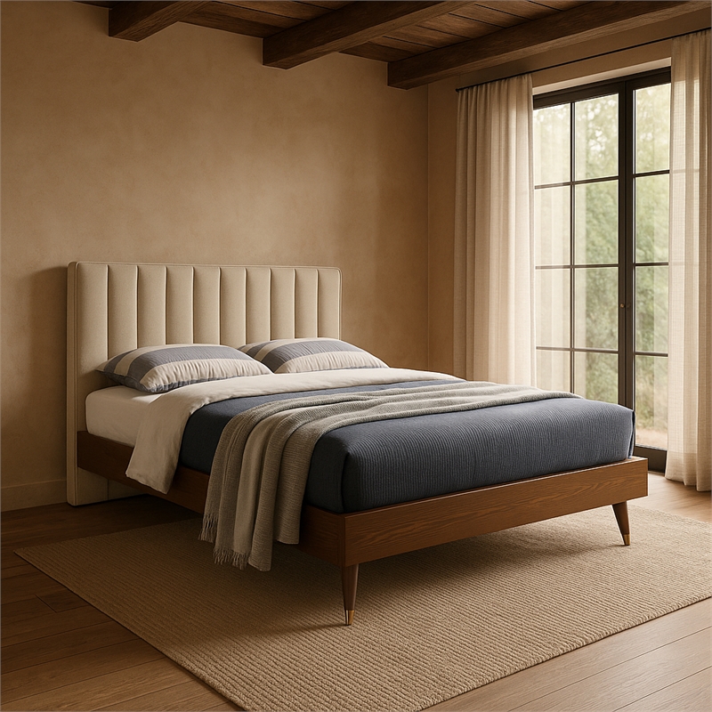 Meridian Furniture Vance Beige Durable Linen Fabric King Bed