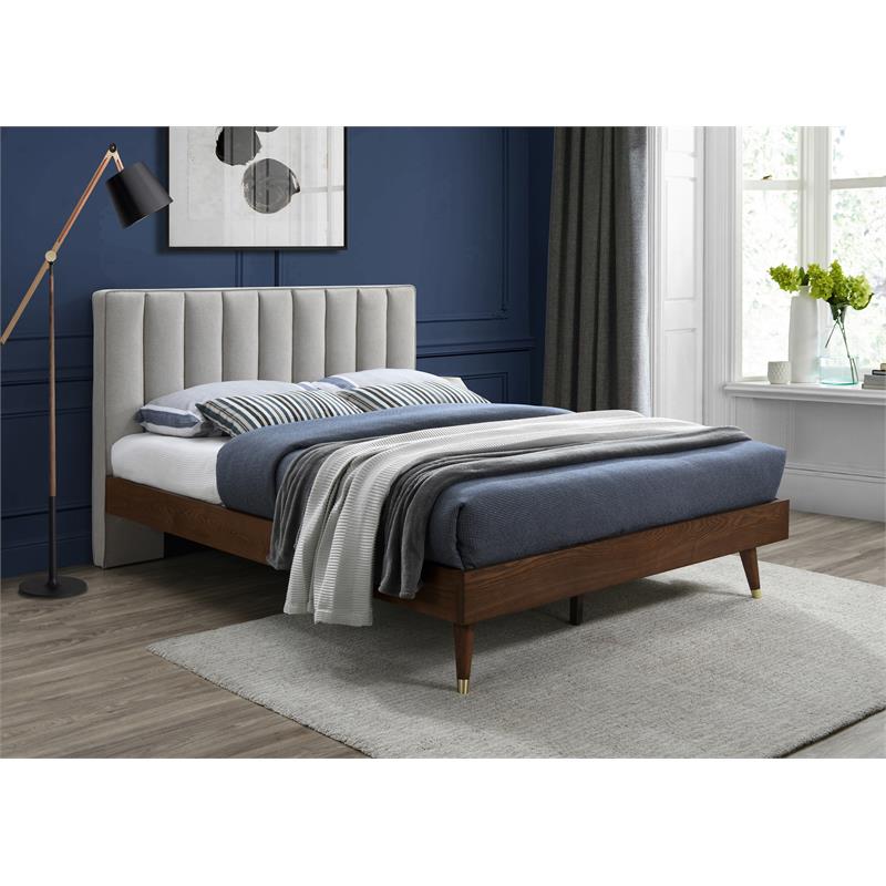 Meridian Furniture Vance Beige Durable Linen Fabric Queen Bed