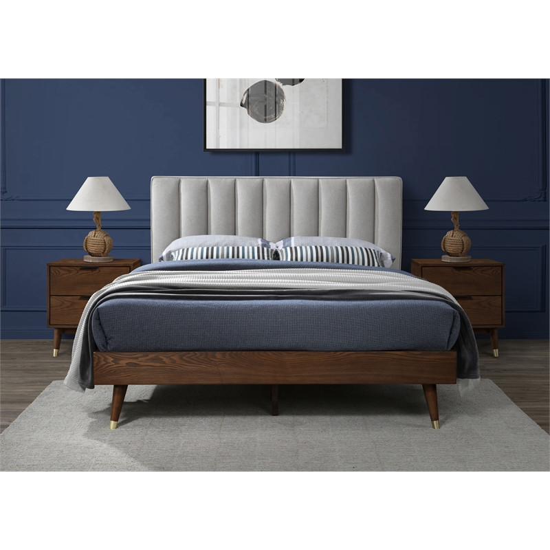 Meridian Furniture Vance Beige Durable Linen Fabric Queen Bed