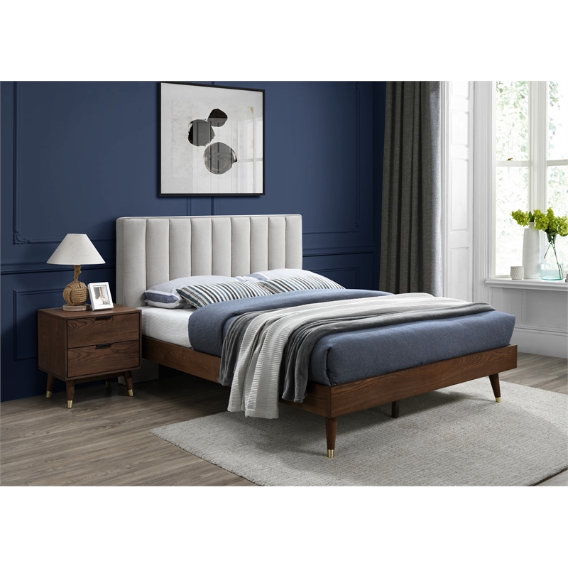Meridian Furniture Vance Beige Durable Linen Fabric Queen Bed