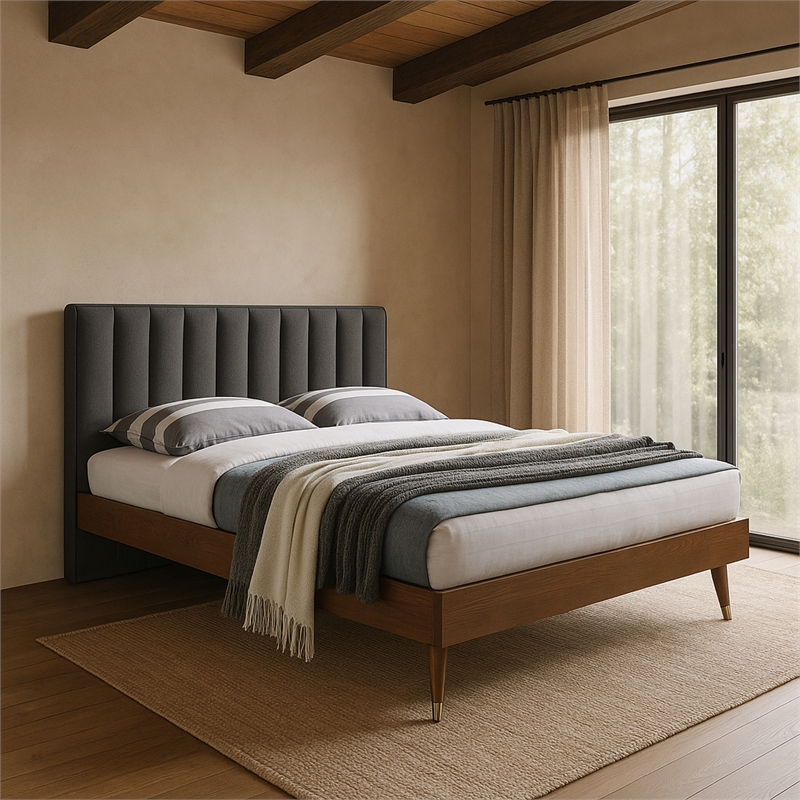Meridian Furniture Vance Gray Durable Linen Fabric King Bed