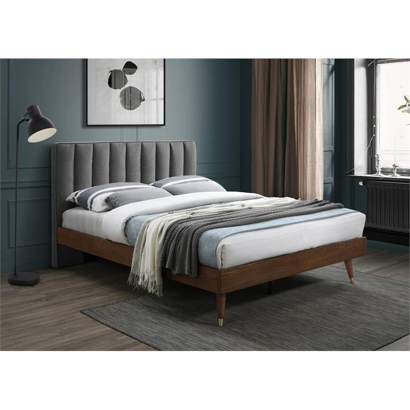 Meridian Furniture Vance Gray Durable Linen Fabric Queen Bed