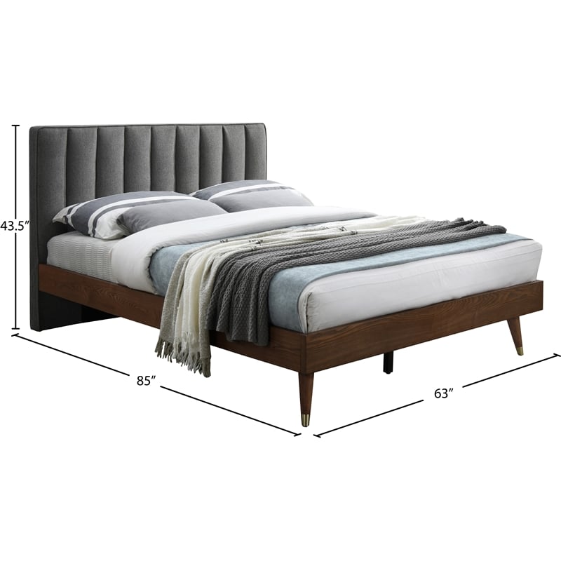 Meridian Furniture Vance Gray Durable Linen Fabric Queen Bed