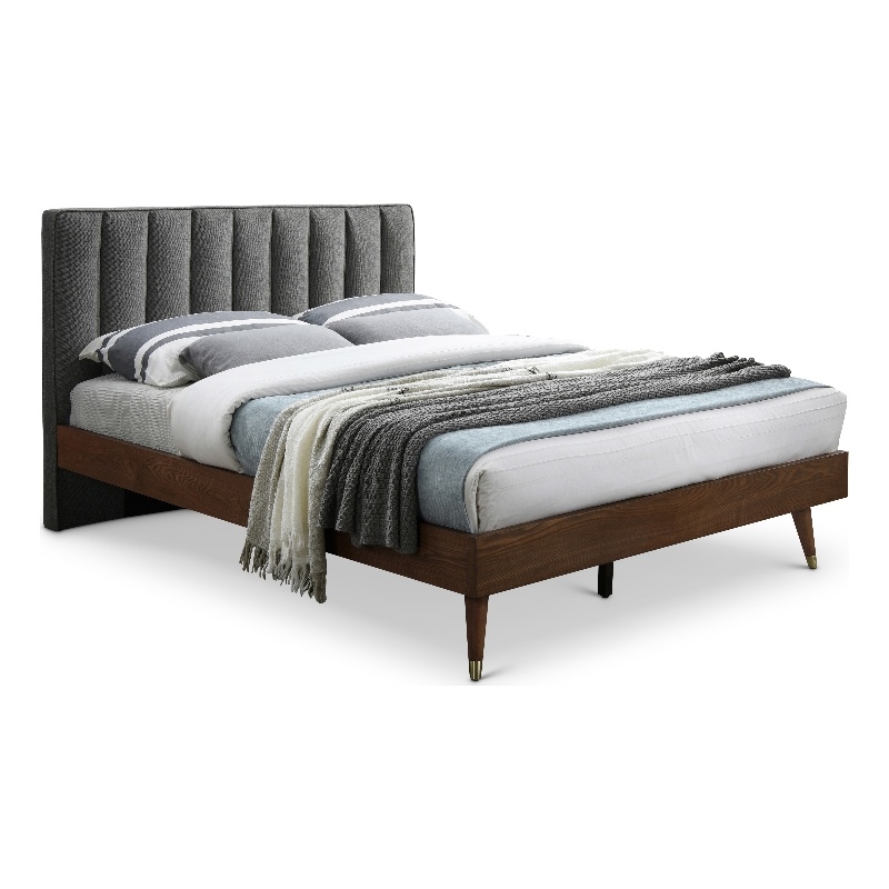 Meridian Furniture Vance Gray Durable Linen Fabric Queen Bed