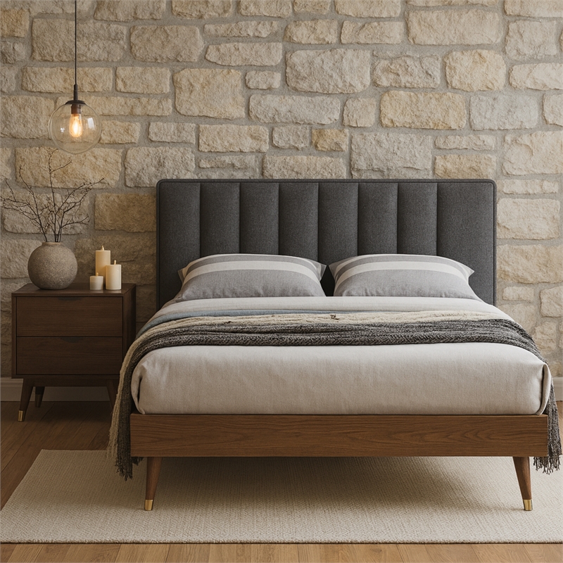 Meridian Furniture Vance Gray Durable Linen Fabric Queen Bed