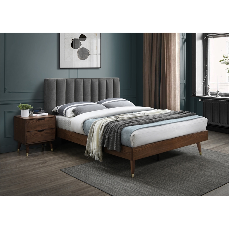 Meridian Furniture Vance Gray Durable Linen Fabric Queen Bed
