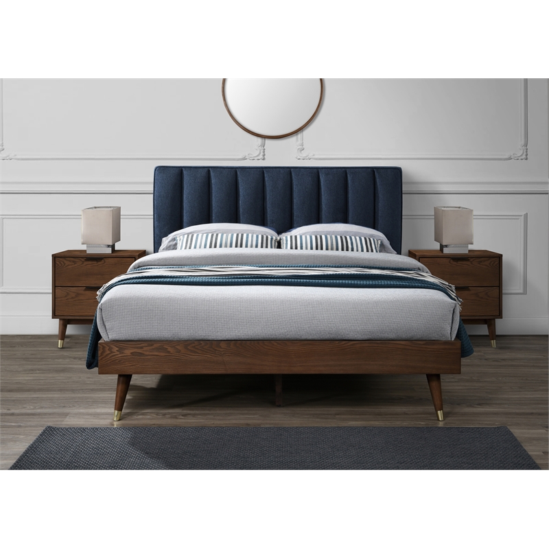 Meridian Furniture Vance Navy Durable Linen Fabric King Bed