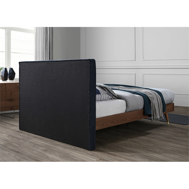 Meridian Furniture Vance Navy Durable Linen Fabric King Bed