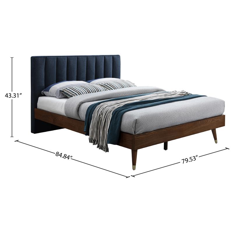 Meridian Furniture Vance Navy Durable Linen Fabric King Bed