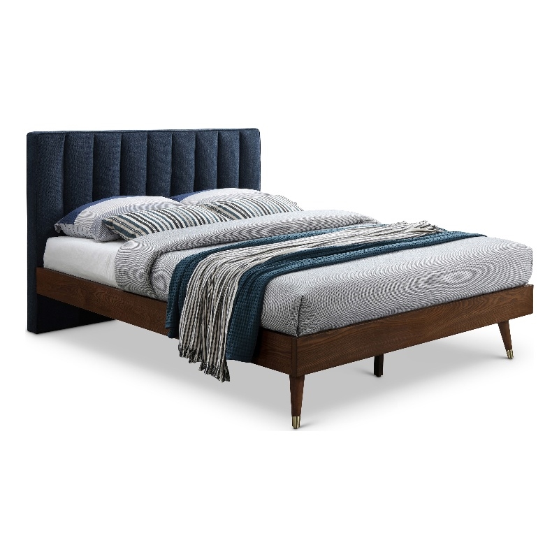 Meridian Furniture Vance Navy Durable Linen Fabric King Bed