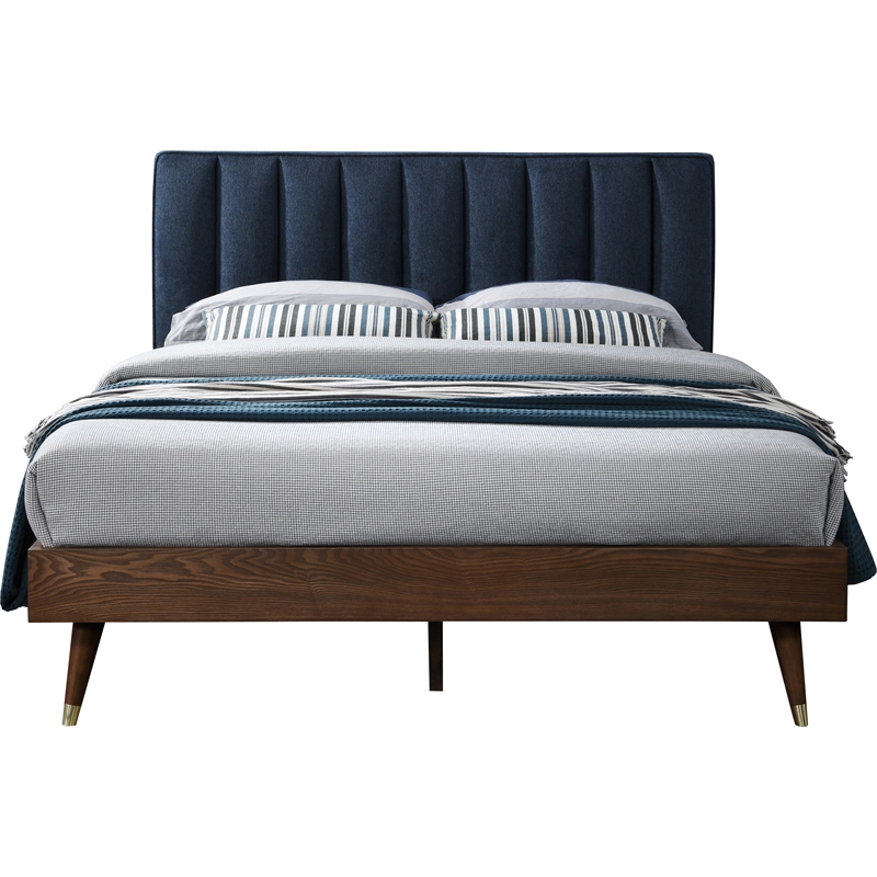 Meridian Furniture Vance Navy Durable Linen Fabric King Bed