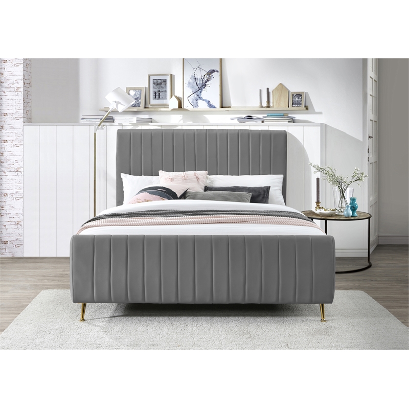 Meridian Furniture Zara Contemporary Gray Velvet King Bed