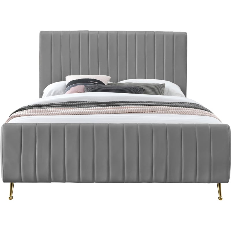 Meridian Furniture Zara Contemporary Gray Velvet King Bed