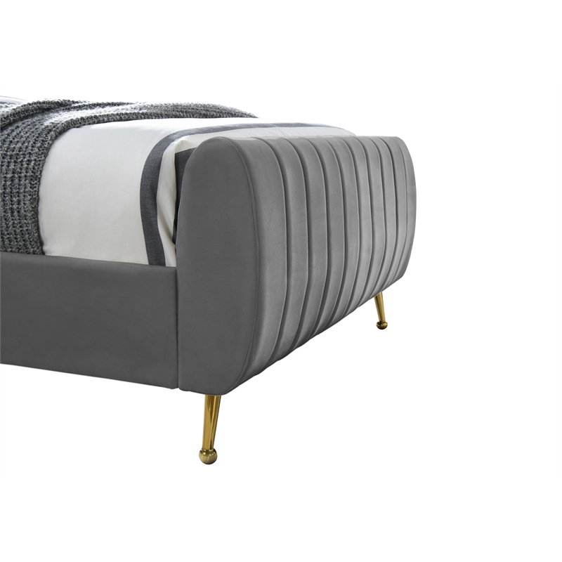 Meridian Furniture Zara Contemporary Gray Velvet Queen Bed