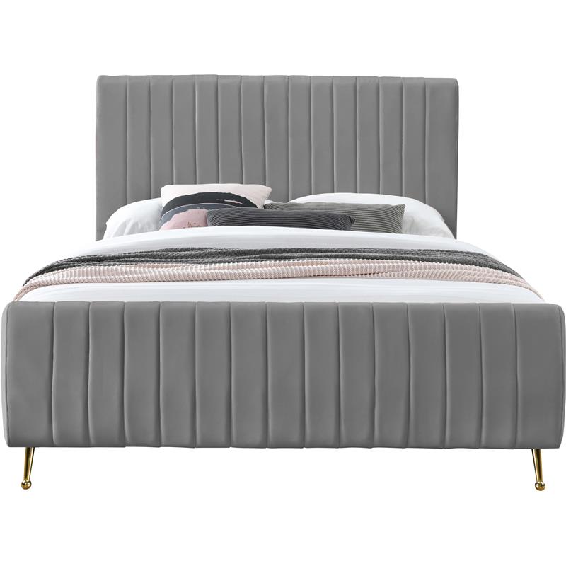 Meridian Furniture Zara Contemporary Gray Velvet Queen Bed