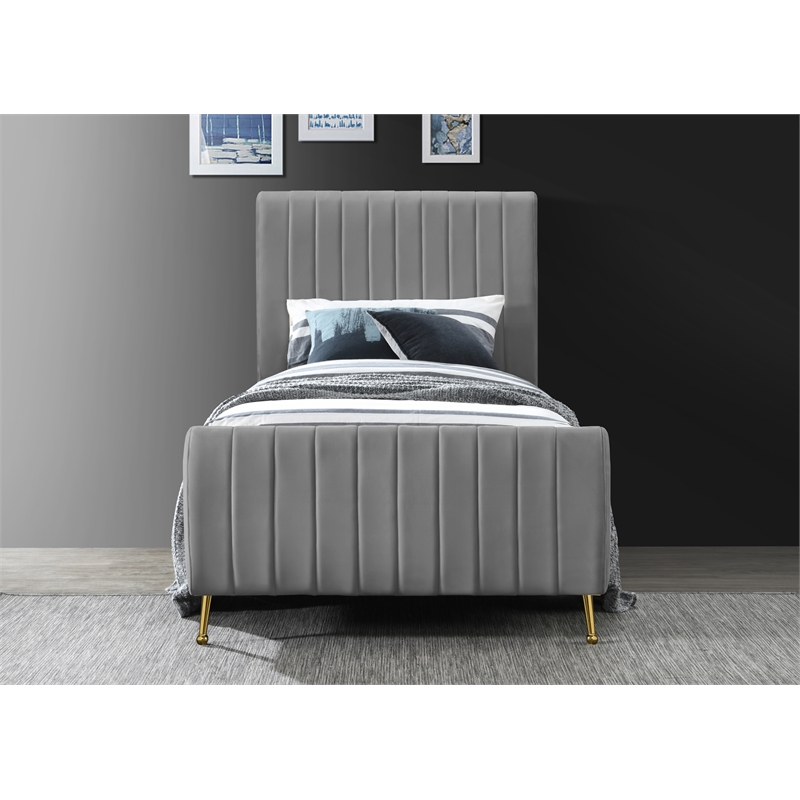 Meridian Furniture Zara Contemporary Gray Velvet Twin Bed