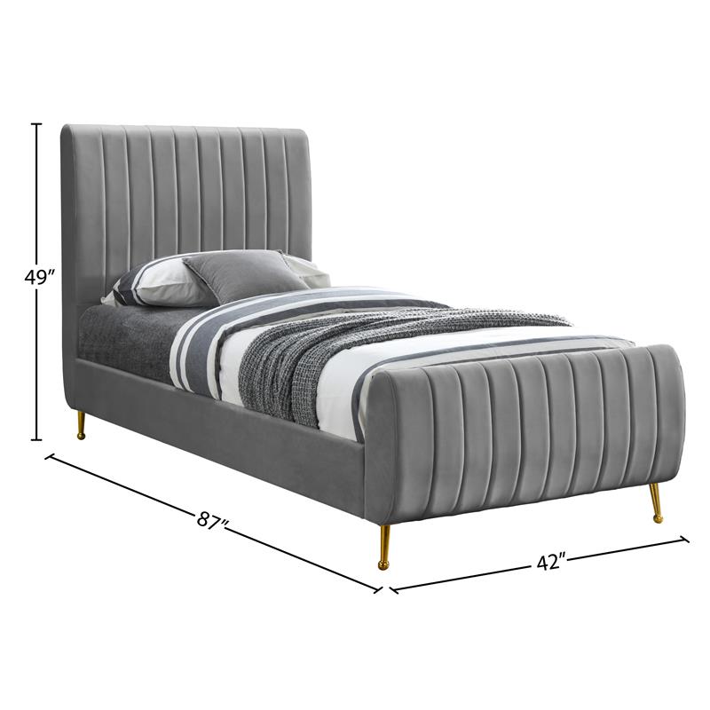 Meridian Furniture Zara Contemporary Gray Velvet Twin Bed