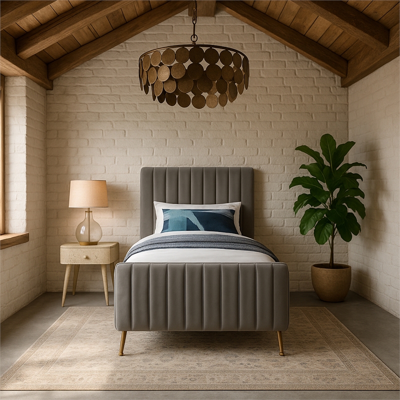 Meridian Furniture Zara Contemporary Gray Velvet Twin Bed