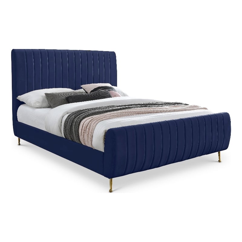 Meridian Furniture Zara Contemporary Navy Velvet Full Bed