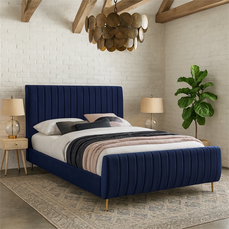 Meridian Furniture Zara Contemporary Navy Velvet King Bed