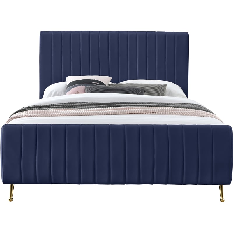 Meridian Furniture Zara Contemporary Navy Velvet King Bed