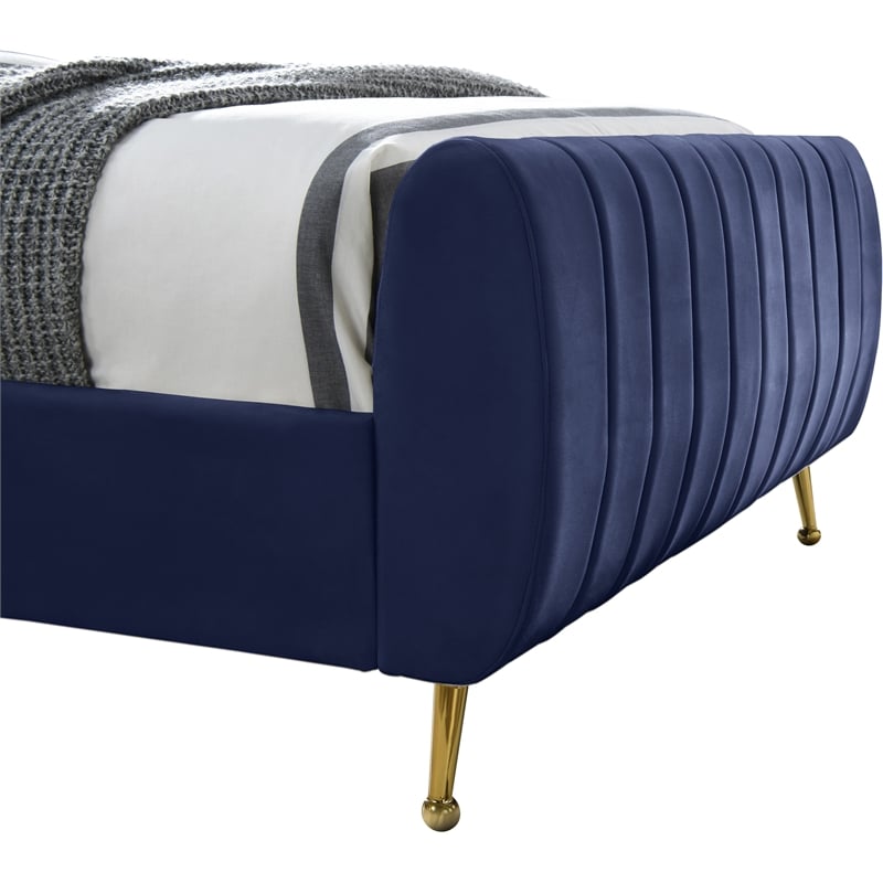 Meridian Furniture Zara Contemporary Navy Velvet Queen Bed