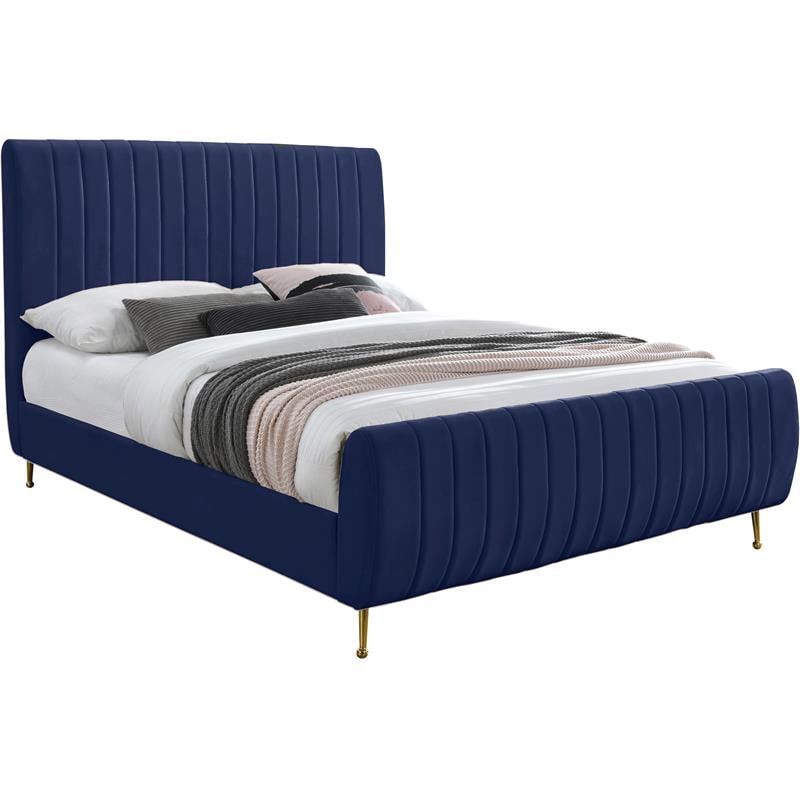 Meridian Furniture Zara Contemporary Navy Velvet Queen Bed Zaranavy Q