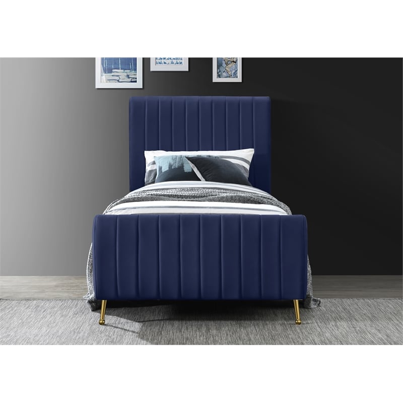 Meridian Furniture Zara Contemporary Navy Velvet Twin Bed