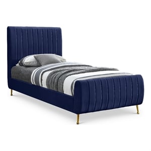 Meridian Furniture Zara Contemporary Navy Velvet Twin Bed