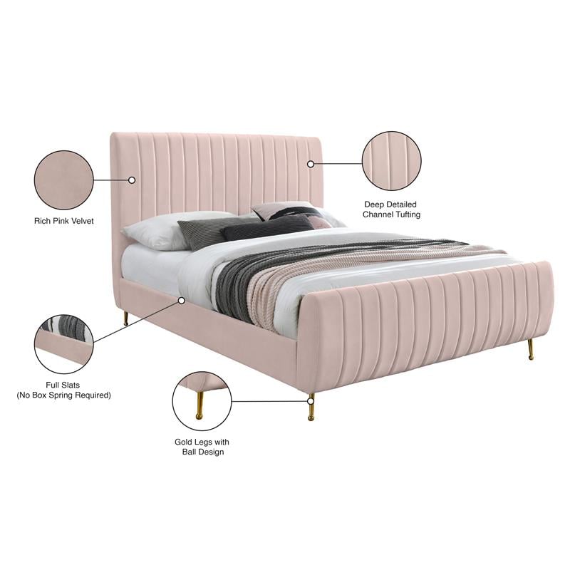 Meridian Furniture Zara Contemporary Pink Velvet Full Bed