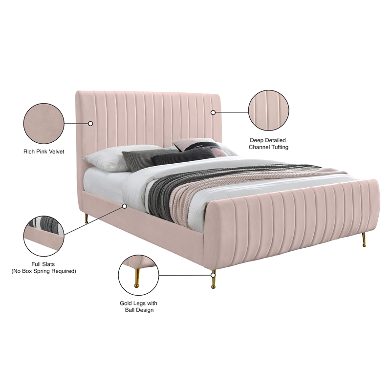 Meridian Furniture Zara Contemporary Pink Velvet King Bed