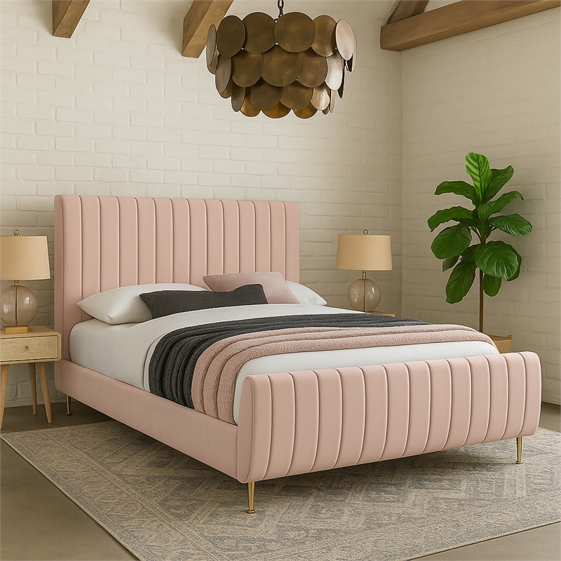 Meridian Furniture Zara Contemporary Pink Velvet King Bed