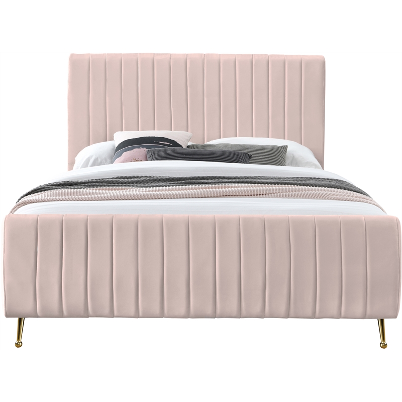 Meridian Furniture Zara Contemporary Pink Velvet King Bed