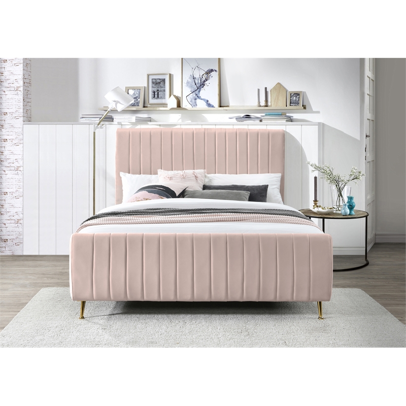 Meridian Furniture Zara Contemporary Pink Velvet Queen Bed