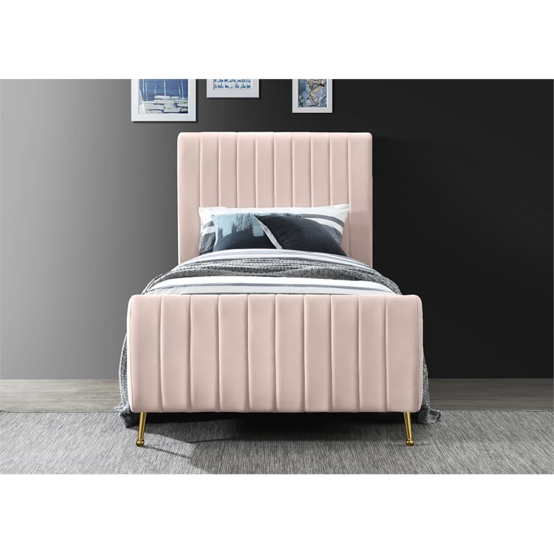 Meridian Furniture Zara Contemporary Pink Velvet Twin Bed