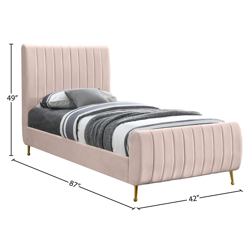Meridian Furniture Zara Contemporary Pink Velvet Twin Bed