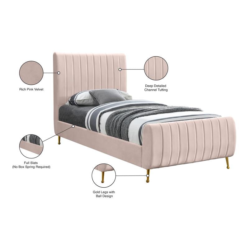 Meridian Furniture Zara Contemporary Pink Velvet Twin Bed