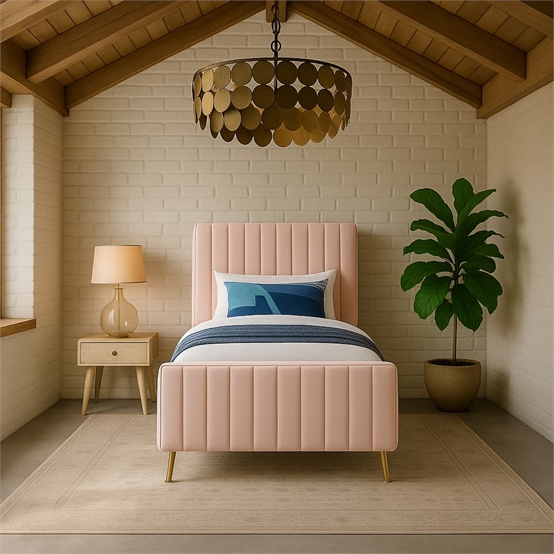 Meridian Furniture Zara Contemporary Pink Velvet Twin Bed