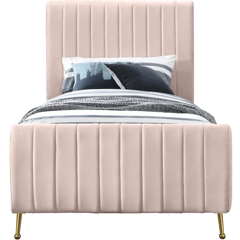 Meridian Furniture Zara Contemporary Pink Velvet Twin Bed