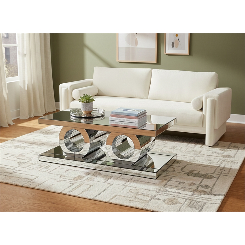 Meridian Furniture Jocelyn Glass and Engineered Wood Coffee Table in Mirrored