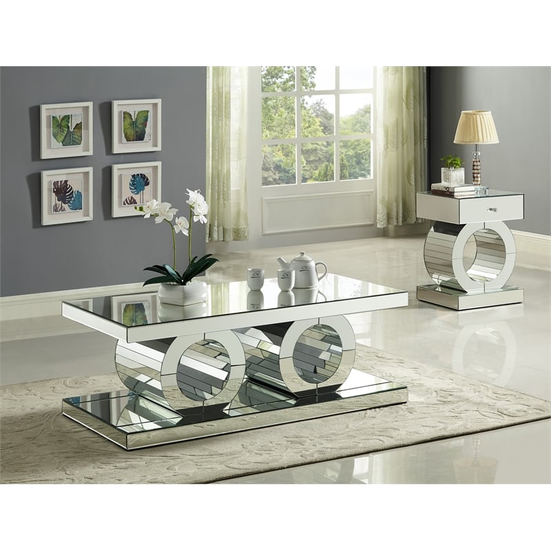 Mirrored Coffee Table Set Of 2 - Mirrored Coffee Table Set With Drawer
