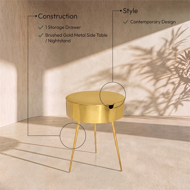 meridian furniture bali gold metal nightstand