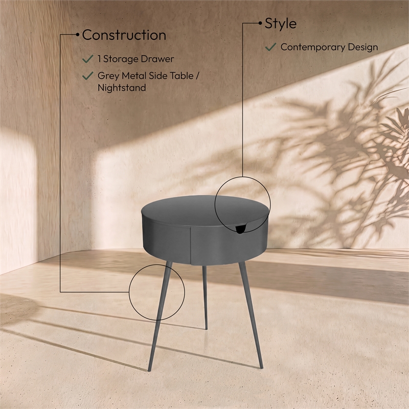 Meridian Furniture Bali Gray Metal Nightstand