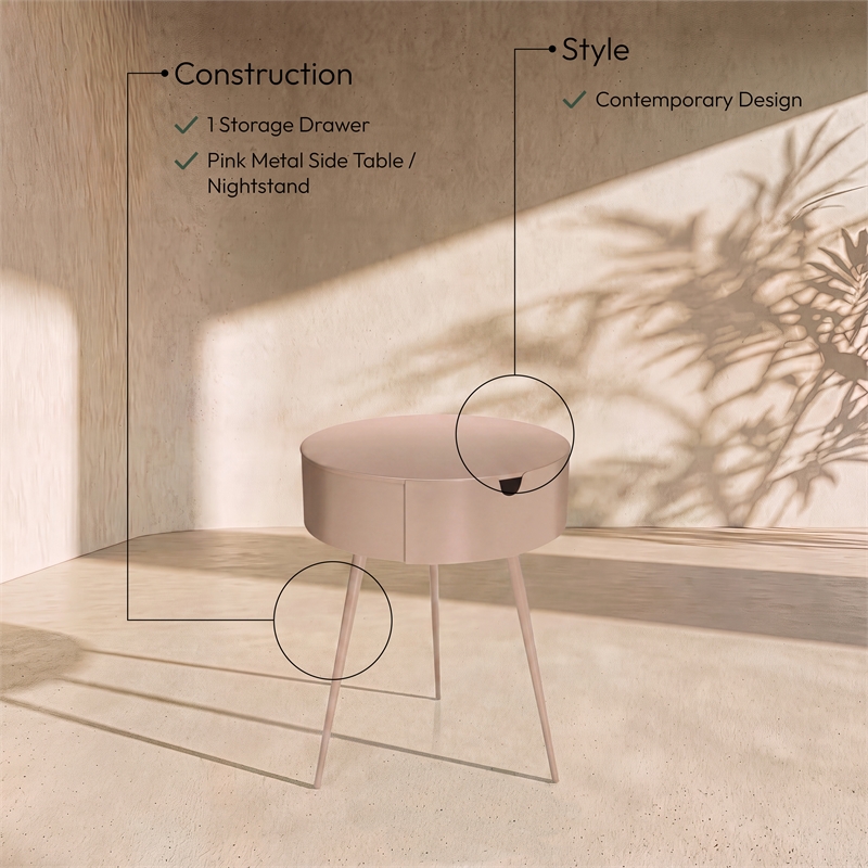 Meridian Furniture Bali Pink Metal Nightstand