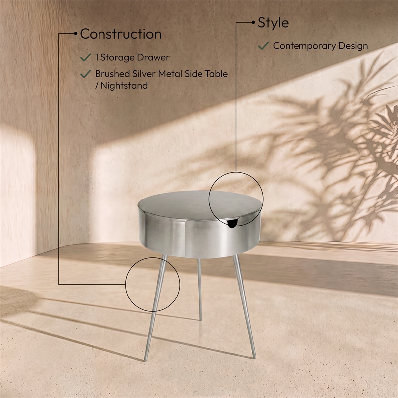 Meridian Furniture Bali Silver Metal Nightstand