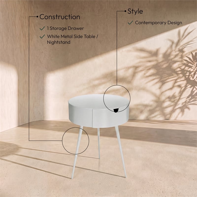 Meridian Furniture Bali White Metal  Nightstand