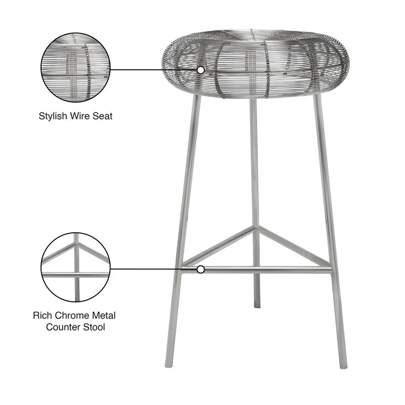 Meridian Furniture Tuscany Silver Metal Counter Stool