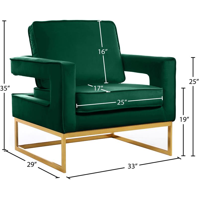 Meridian Furniture Noah Green Velvet Accent Chair with Gold Iron Base