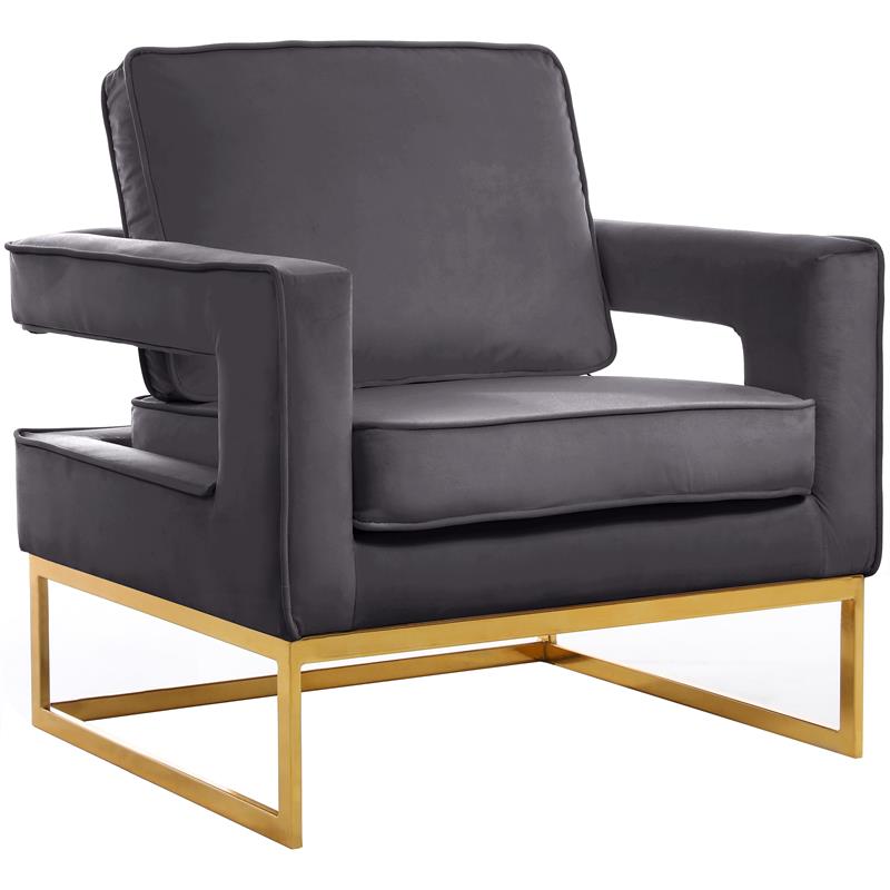 Meridian Furniture Noah Gray Velvet Accent Chair with Gold Iron Base