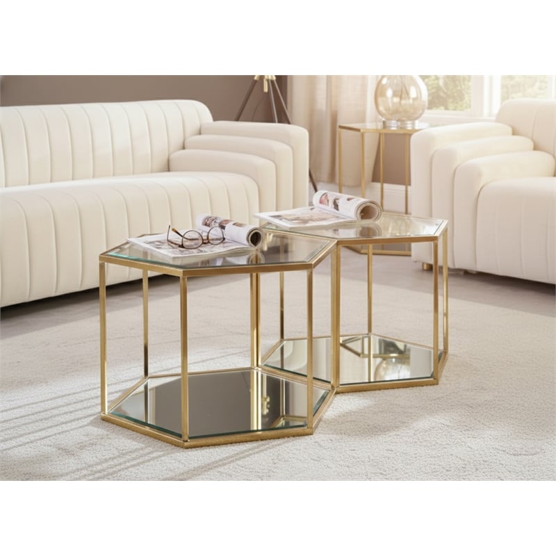 Meridian Furniture Sei Modular Stainless Steel and Glass 2 Piece Coffee Table